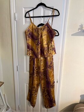 Kristine Tyler vintage purple and gold satin pajama set